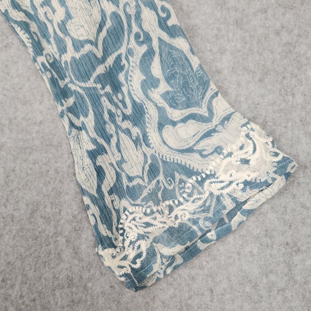 🌼Chico's Blouse Womens Size 1 US M/8 Blue White Silk Embroidery Trim Sheer - Picture 5 of 11